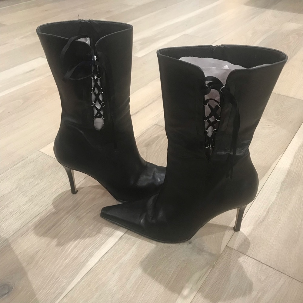 Vero Cuoio 38 leather side lace up stiletto boots
